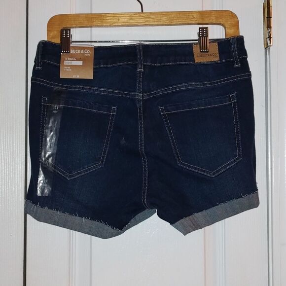 Roebuck & Co dark denim jean rough hem short shorts Sz 10 NWT Mid Rise - Picture 3 of 6